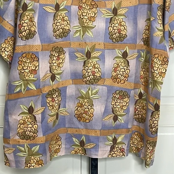 Reyn Spooner Hawaiian Regency Textured 100% Linen Shirt Mens XL Pineapple Print - Picture 8 of 10